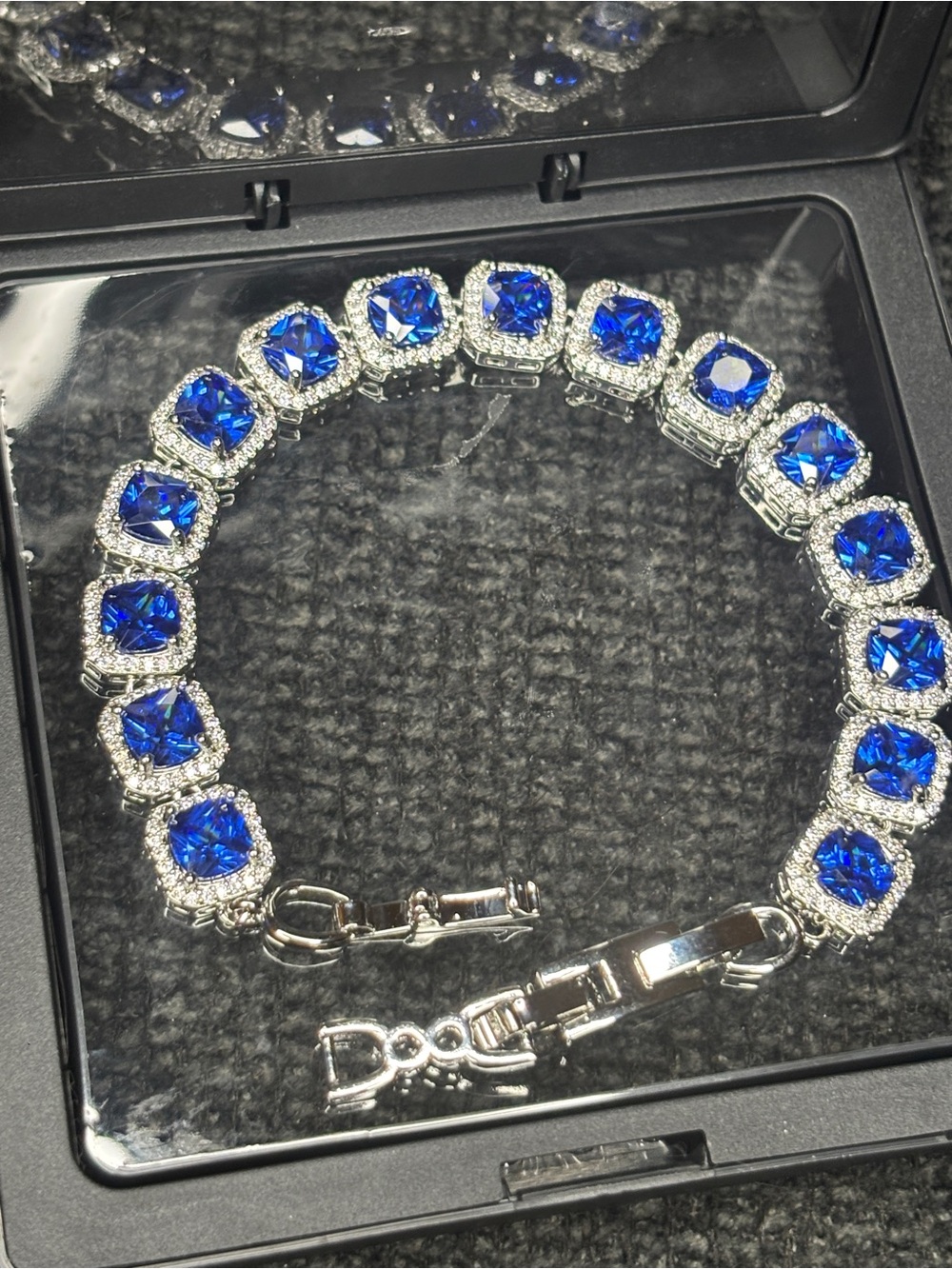 Blue Crystal Tennis Bracelet - Silver Tone